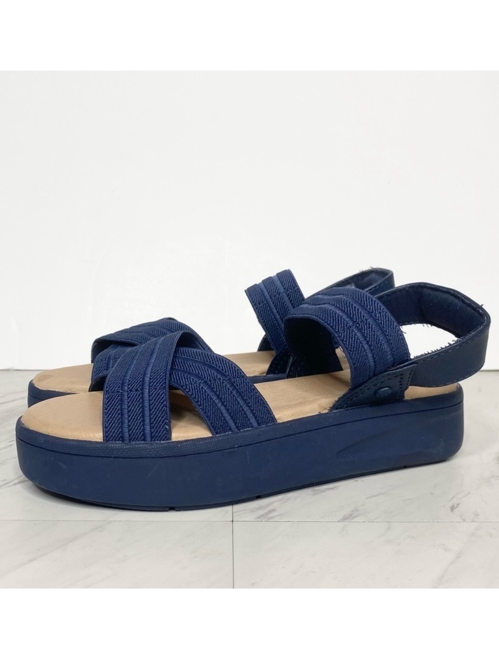 Sperry Bayou Plushstep Platform Navy Blue Sandal 7M